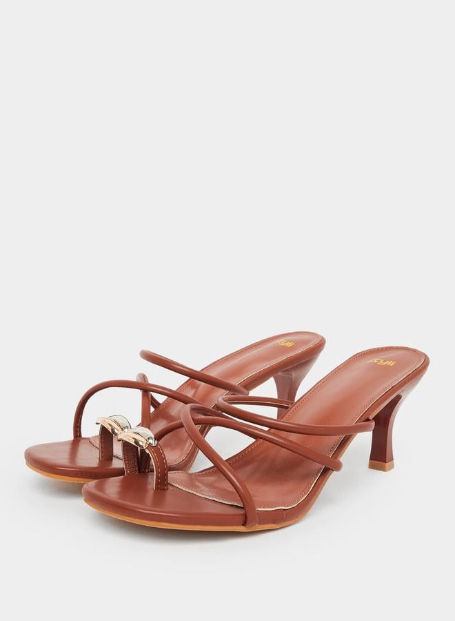 Styli Women Tan Strappy Stiletto Heel Sandals - Image 2